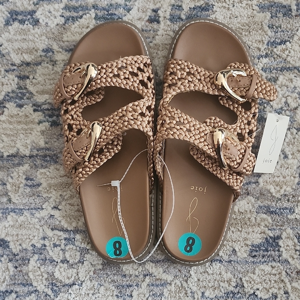 Joie Woven Brown Sandals with Gold Accents